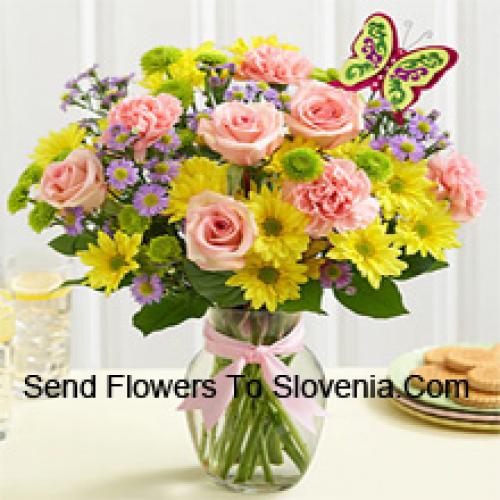 25 Roses, Carnations and Gerberas