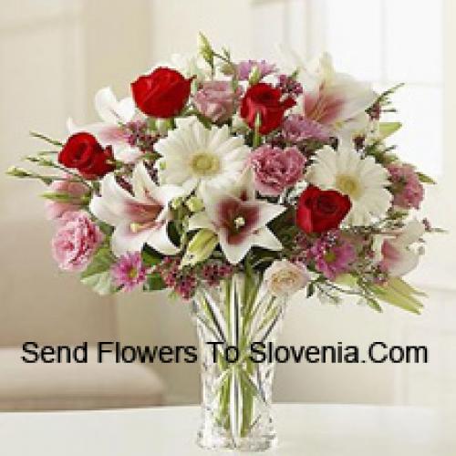 Cute Carnations, Gerberas and Roses in Vase