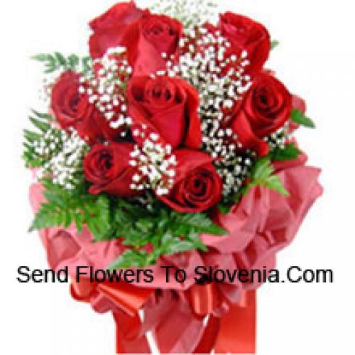 9 Wrapped Red Roses