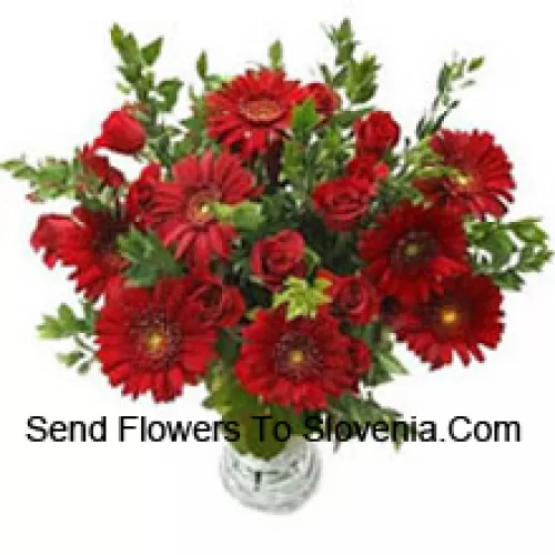 Gerberas, Roses And Fillers In A Vase