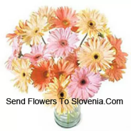 25 Mixed Colored Gerberas In A Vase