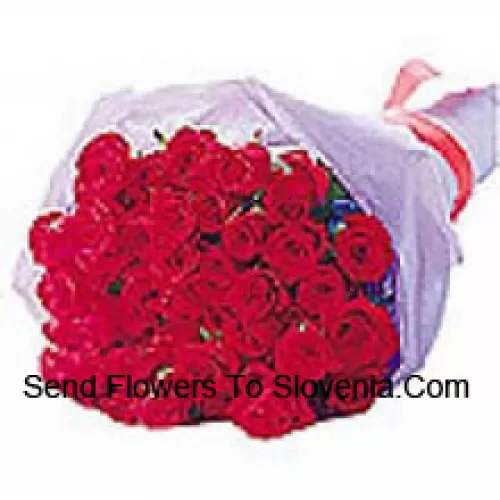 Beautifully Wrapped Bunch Of 25 Red Roses