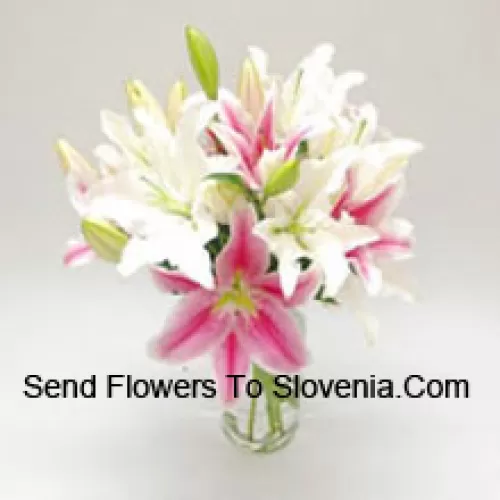 Mixed Colored Lilies In A Vase