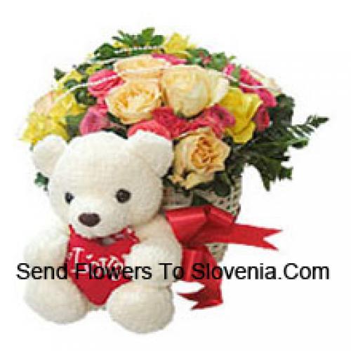 25 Mixed Roses with Teddy