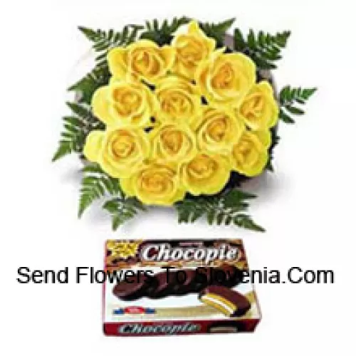 Bunch Of 11 Yellow Roses And A Box Of Chocolate