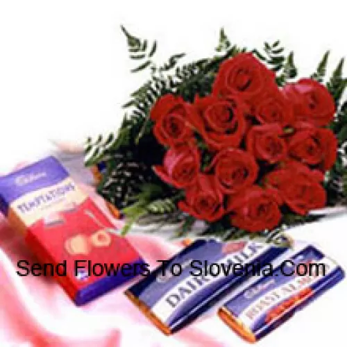 Bunch Of 11 Red Roses With Assorted Chocolates