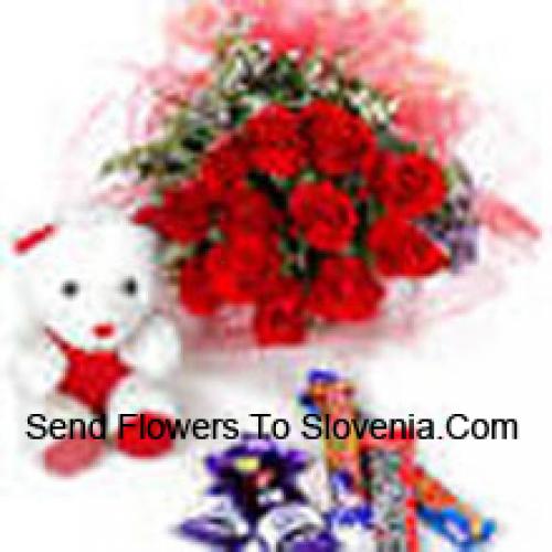 11 Red Roses with White Teddy and Chocolates