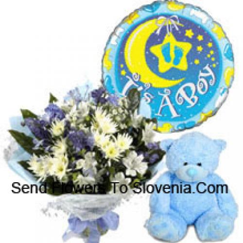 Assorted Cute Flowers with Teddy and Balloon