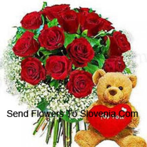 11 Roses with Hearty Teddy