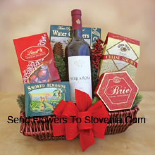 Lovely Gourmet Basket Containing Wine